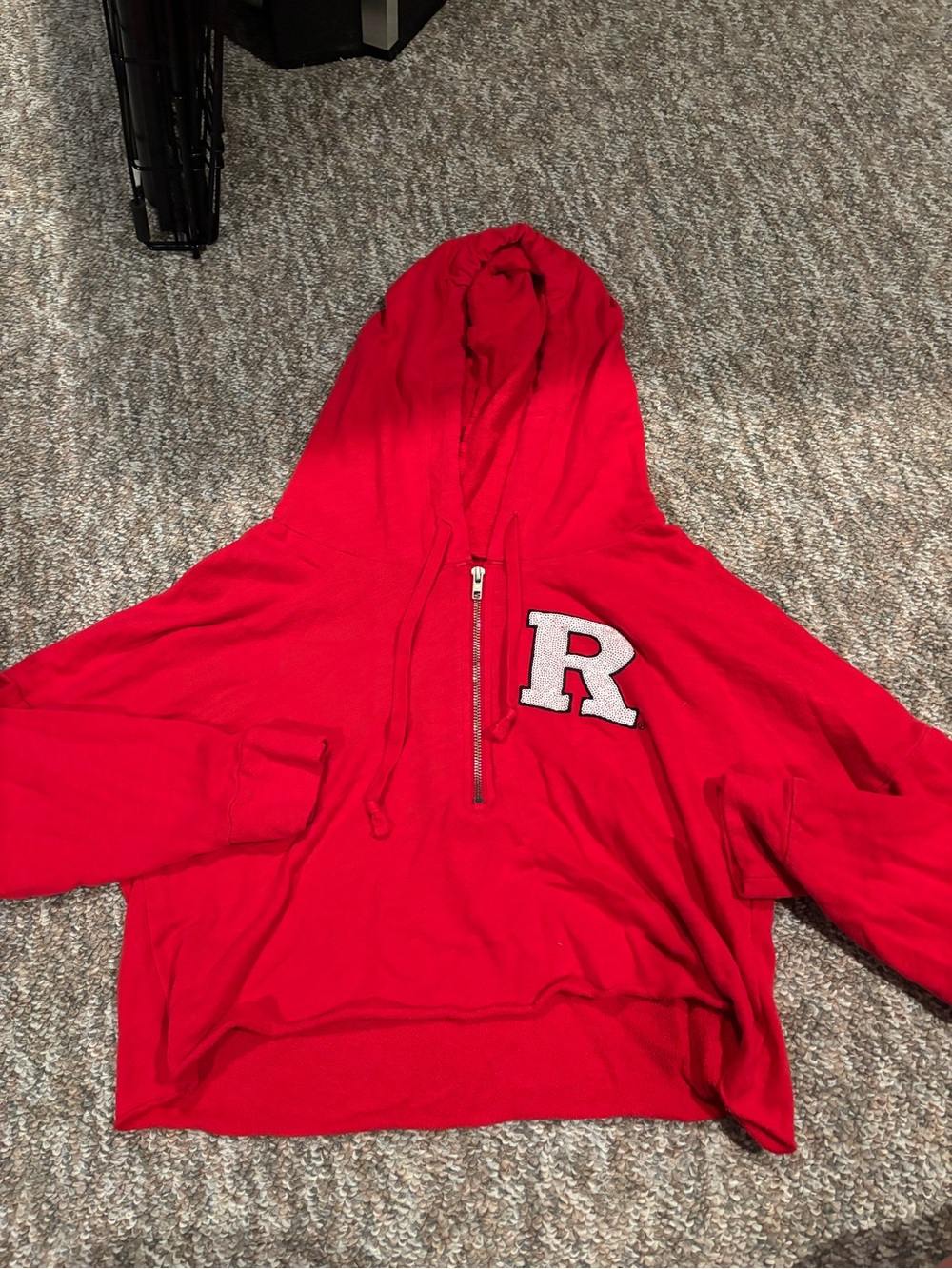 PINK Victoria's Secret Red Hooded Half-Zip Sweater with White R Patch